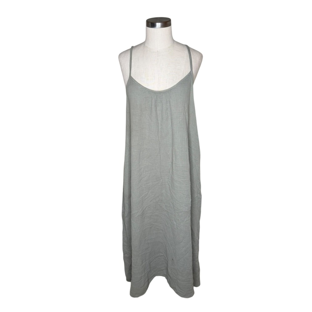 NATION LTD Maxi Dress Sage Green Cotton Gauze Boho Women's Size Large